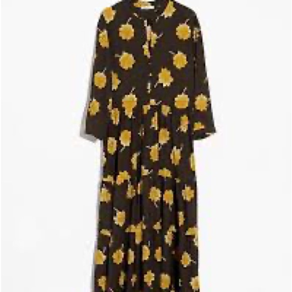 MADEWELL Button Front Longsleeve Maxi Dress in Fall Flowers- Green and Yellow - Picture 2 of 8